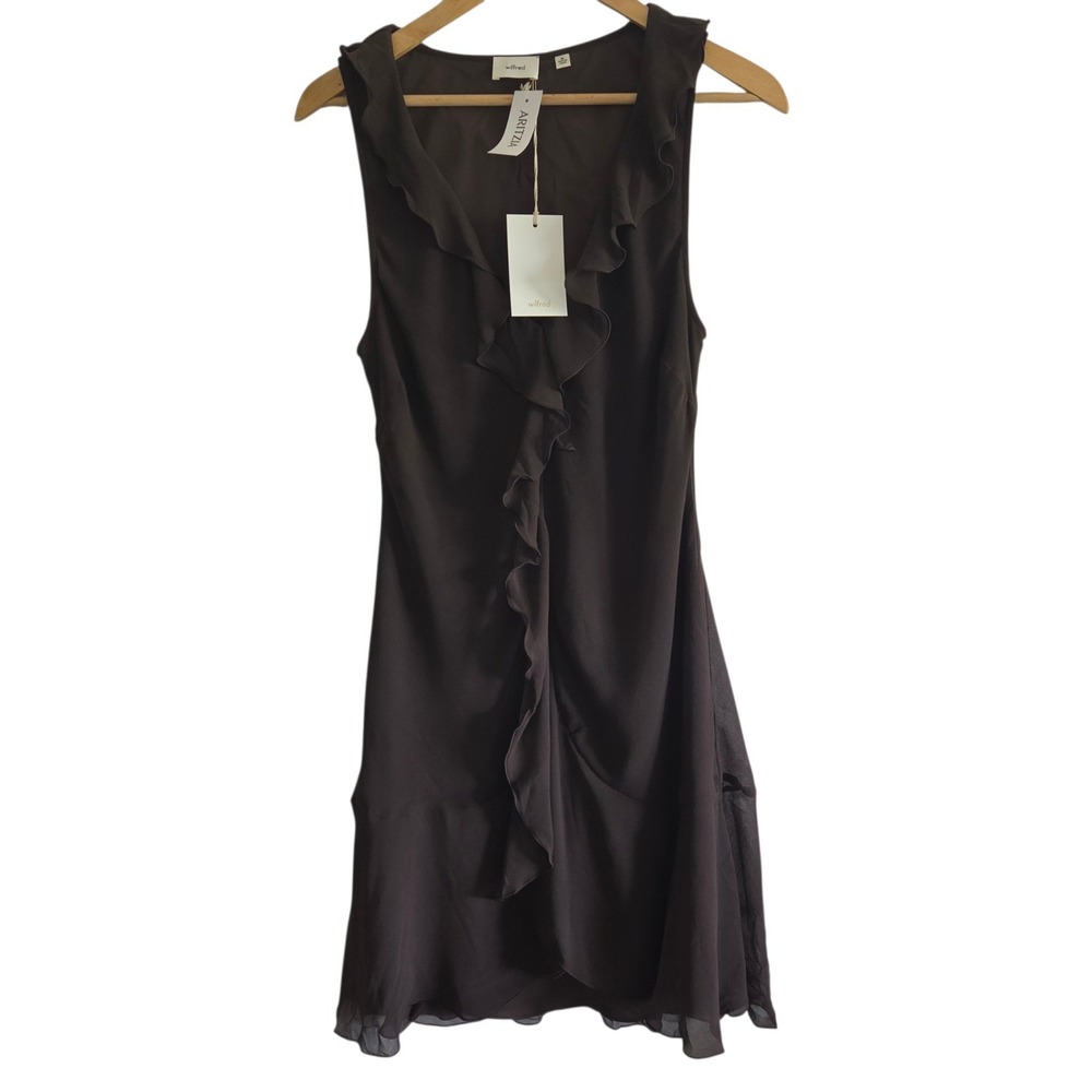 Wilfred Aritzia Dress Medium Mini Ruffle Trim Chiffon V Neck Sleeveless